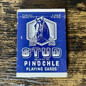 Vintage STUD Pinochle Playing Cards 48 Card Linen Finish Complete Set